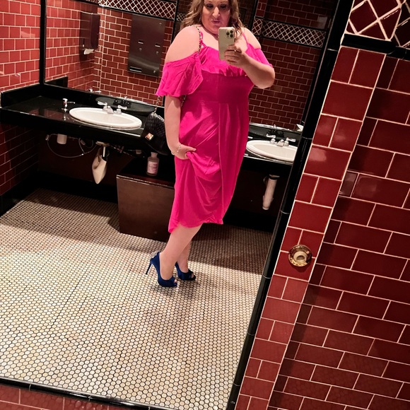 Bright Pink Off-Shoulder Cocktail Dress - City Chic - Picture 7 of 7